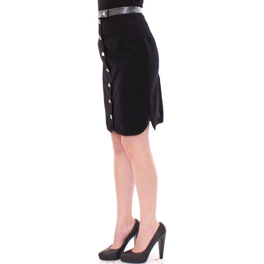 Corrado De Biase Black Metal Buttons Cotto Wool Skirt