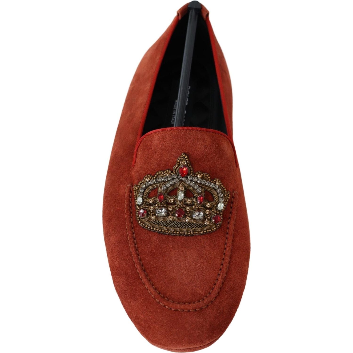 Dolce & Gabbana Orange Leather Crystal Crown  Loafers Shoes
