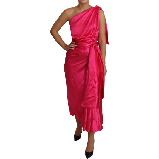 Dolce & Gabbana Dress Pink Fitted Cut One Shoulder Midi Dress DR2656-38