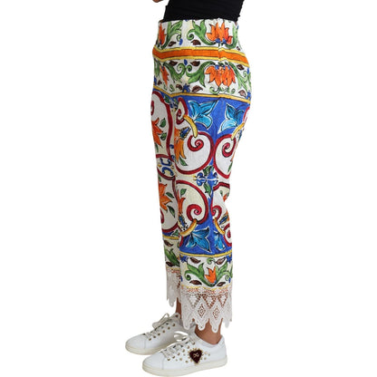 Dolce & Gabbana Multicolor Majolica Print Trouser Cotton Pants