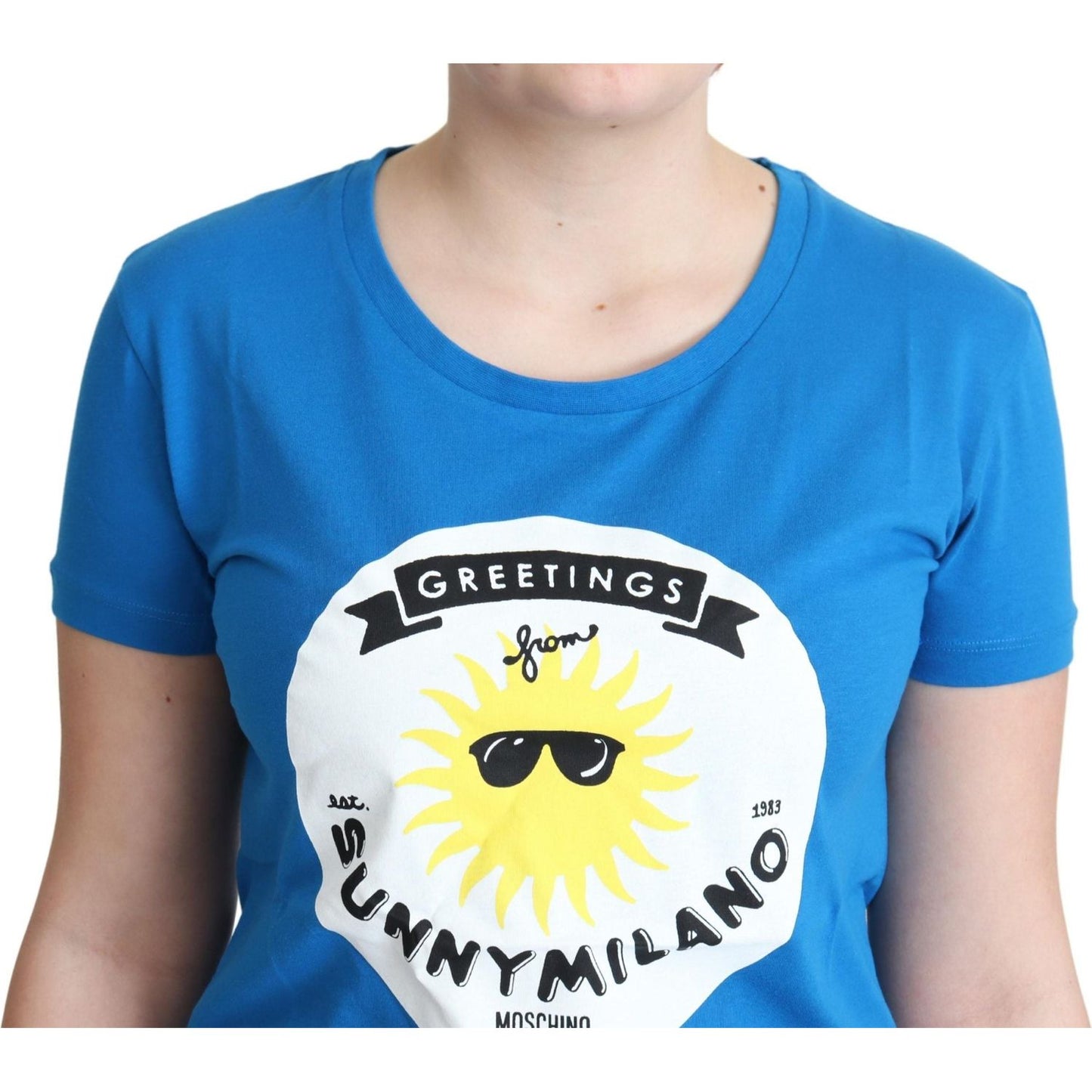 Moschino Blue Cotton Sunny Milano Print Tops T-shirt