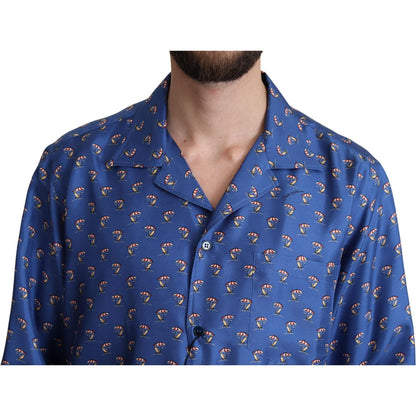 Dolce & Gabbana Blue Beach Chair Umbrella Print Silk Shirt