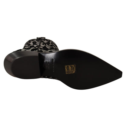 Dolce & Gabbana Gray Black Leopard Cowboy Boots Shoes
