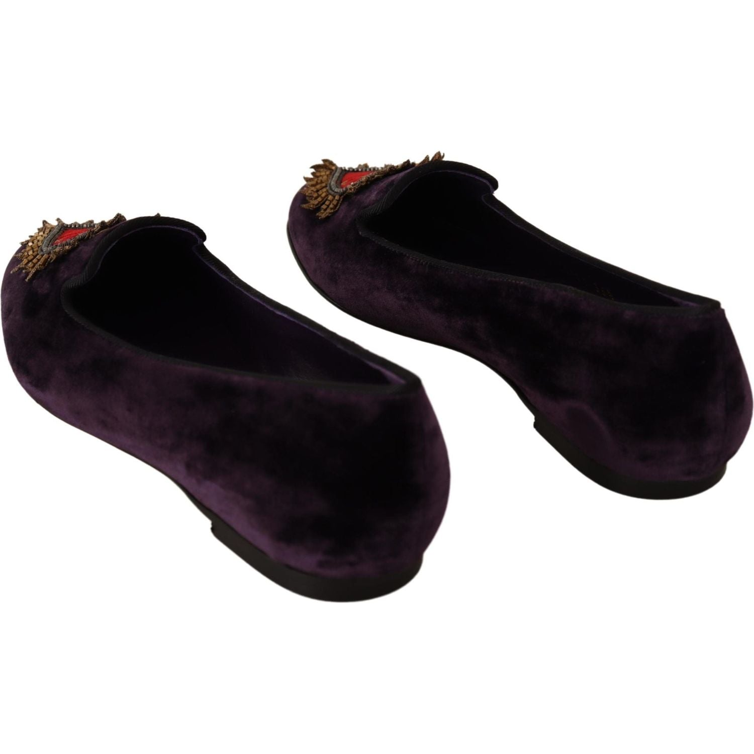 Dolce & Gabbana Purple Velvet DG Heart Loafers Flats Shoes