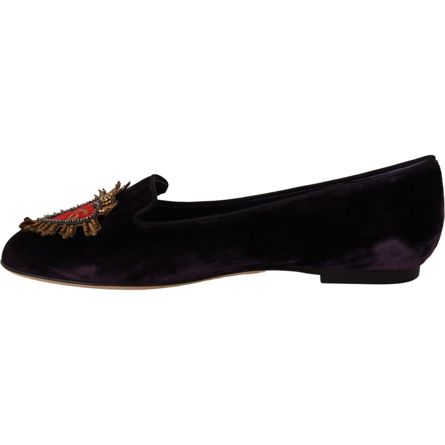 Dolce & Gabbana Purple Velvet DG Heart Loafers Flats Shoes