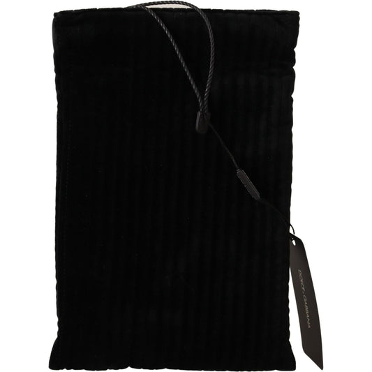 Dolce & Gabbana Black Velvet Quilt Drawstring Logo Plaque Pouch Bag