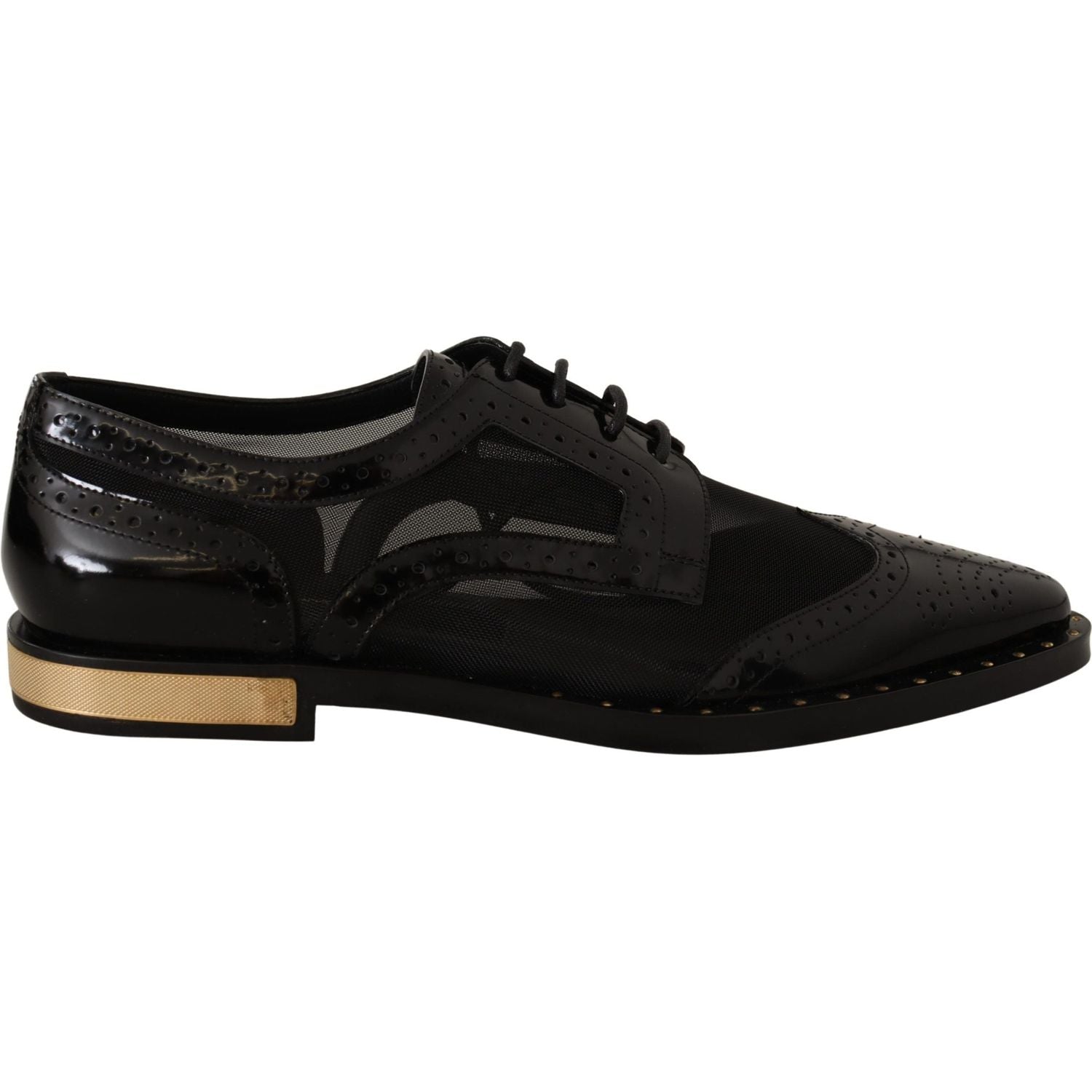 Dolce & Gabbana Black Leather Broques Sheer Wingtip Shoes