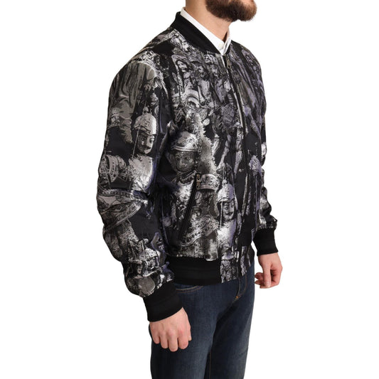 Dolce & Gabbana Black Silver Puppi Motive Bomber Jacket JKT2904-50