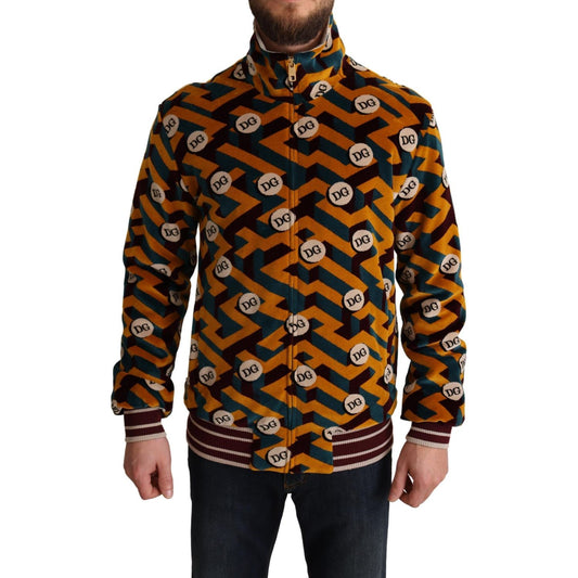 Dolce & Gabbana Multicolor Velvet DG Logo Mens Sweater Jacket JKT2919-44