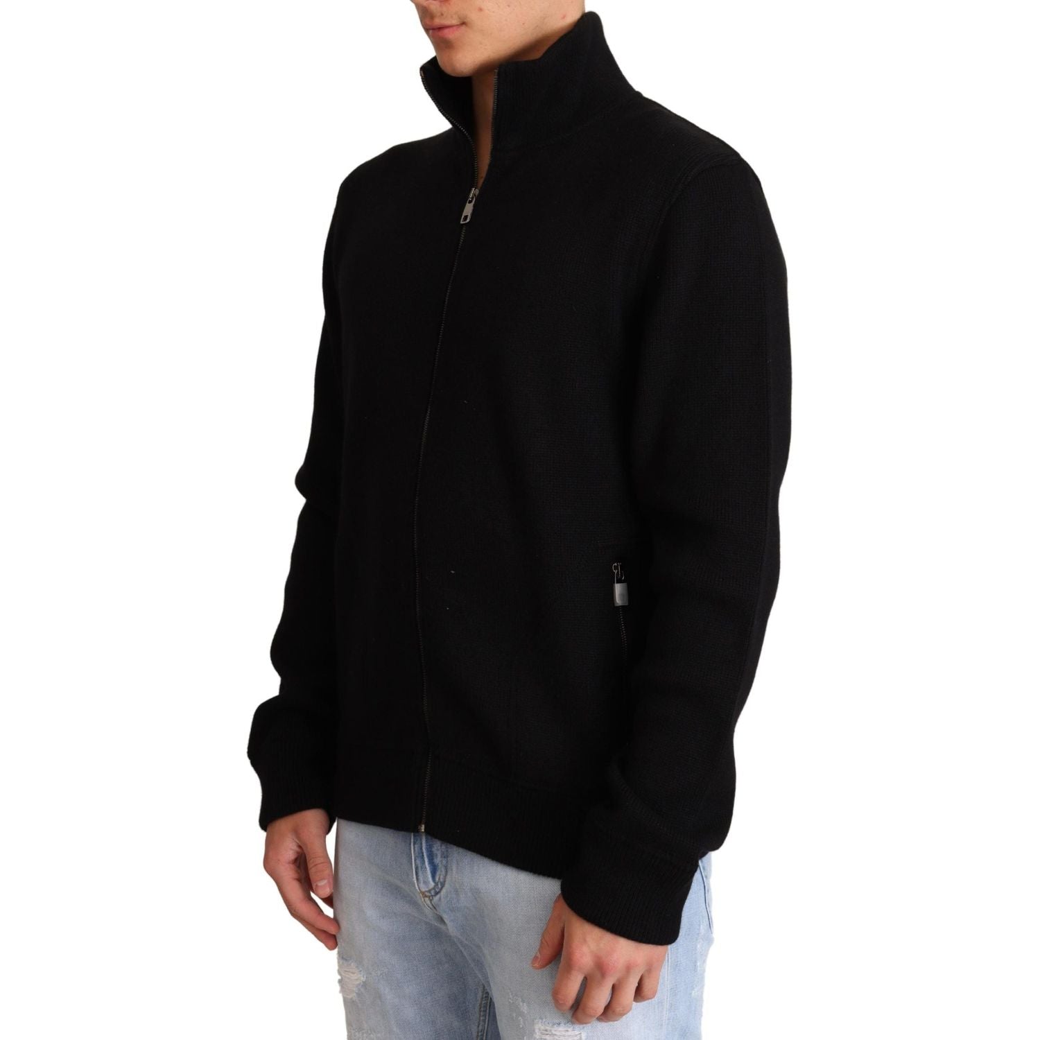 Dolce & Gabbana Black Cashmere Zipper Mens Sweater