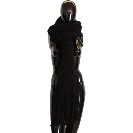Dolce & Gabbana Black Virgin Wool Knitted Wrap Shawl Scarf