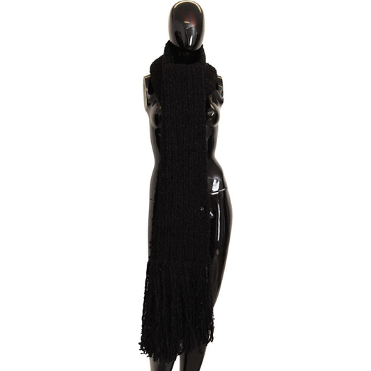 Dolce & Gabbana Black Virgin Wool Knitted Wrap Shawl Scarf