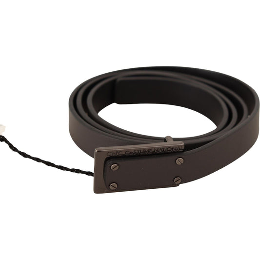 Costume National Dark Brown Leather Logo Buckle Belt BEL60993 -100