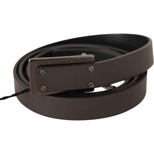 Costume National Dark Brown Leather Logo Buckle Belt BEL60993 -100