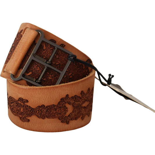 Scervino Street Brown Genuine Leather Black Logo Buckle Belt BEL8134-75