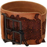 Scervino Street Brown Genuine Leather Black Logo Buckle Belt BEL8134-75