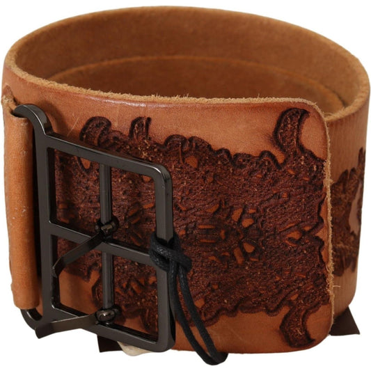 Scervino Street Brown Genuine Leather Black Logo Buckle Belt BEL8134-75