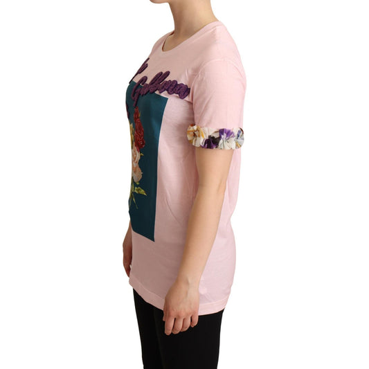 Dolce & Gabbana Pink Cotton Floral Roses Crewneck T-shirt TSH6307-36