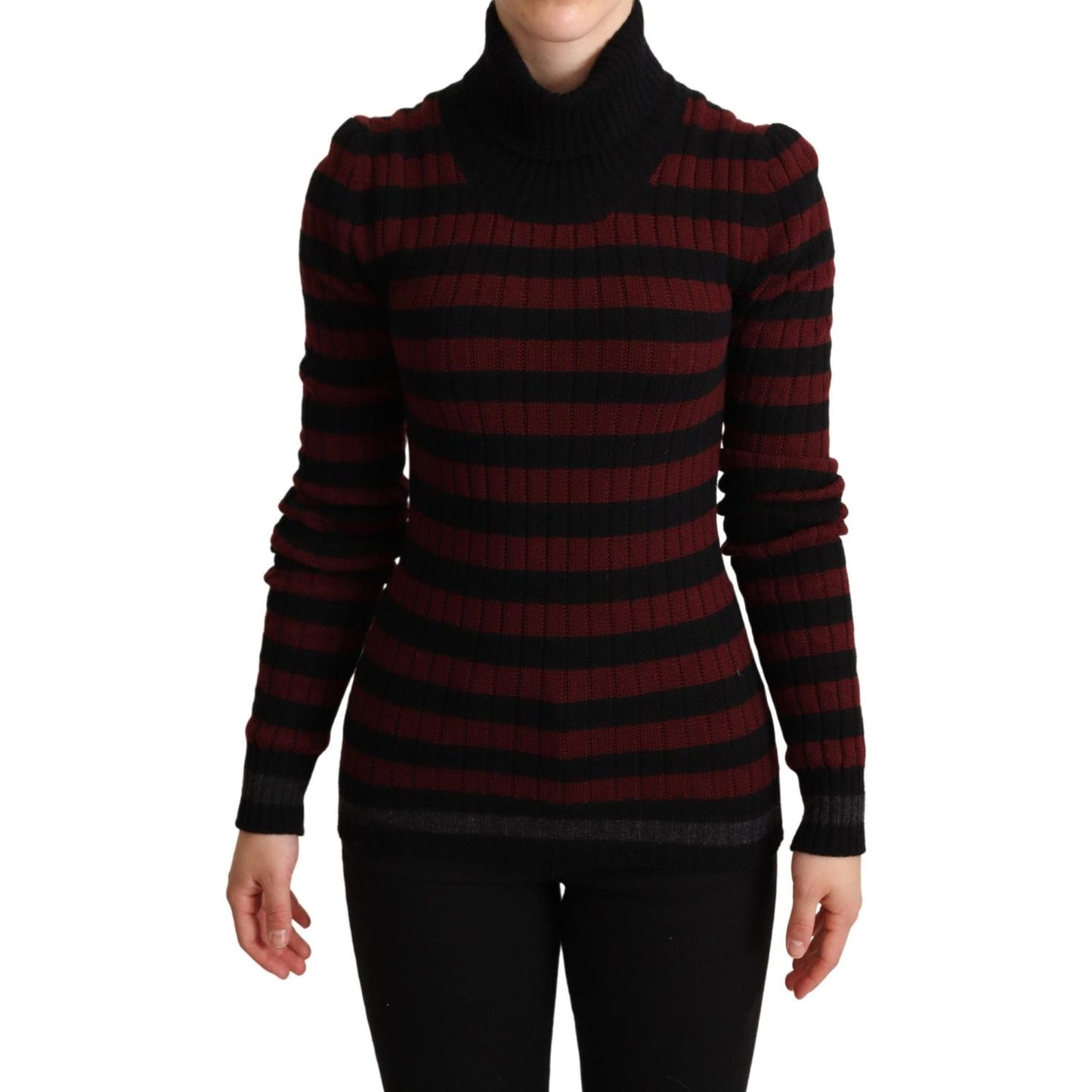Dolce & Gabbana Black Red Striped Wool Pullover Sweater