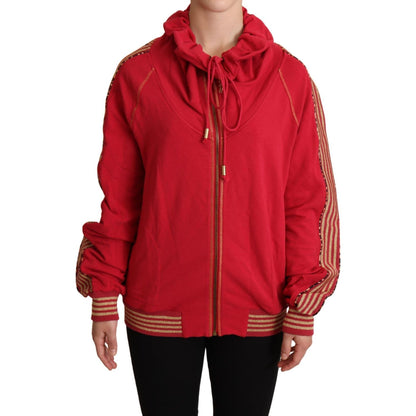 John Galliano Red Full Zip Jacket Sweatshirt Hooded Sweater