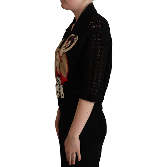 Dolce & Gabbana Black Embroidered Knitted Cotton Sweater TSH6762-44