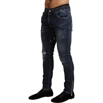 Dolce & Gabbana Blue Cotton Stretch Tattered Denim Jeans