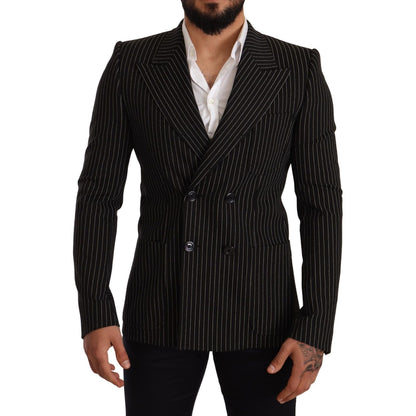 Dolce & Gabbana Black White Striped Slim Fit Coat Blazer