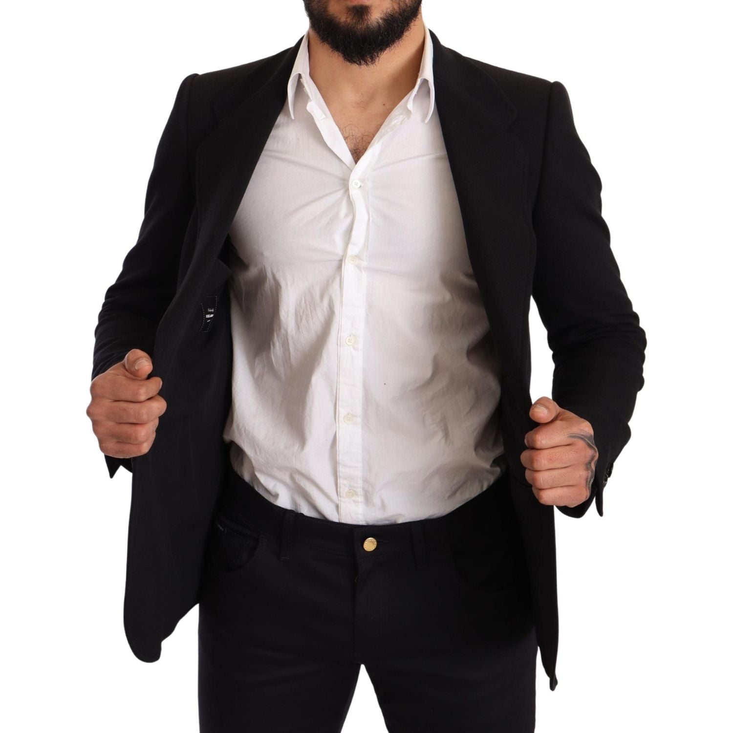 Dolce & Gabbana Black Cotton Slim Fit Coat Jacket  Blazer
