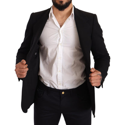Dolce & Gabbana Black Cotton Slim Fit Coat Jacket Blazer