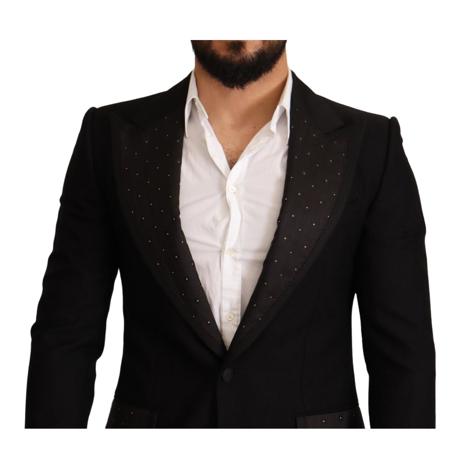Dolce & Gabbana Black Wool Slim Fit Coat Blazer Jacket