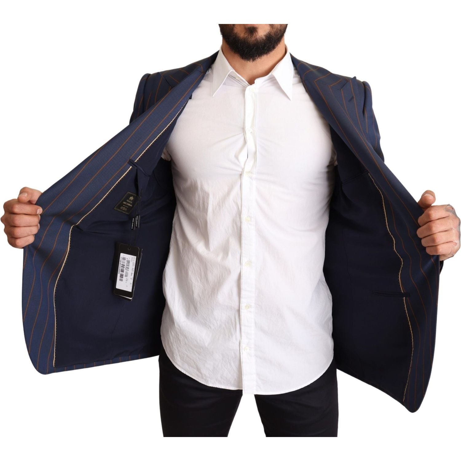 Dolce & Gabbana Blue Striped Wool Slim Fit Blazer Jacket