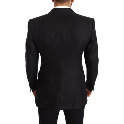 Dolce & Gabbana Black Linen Slim Fit Coat Jacket Blazer