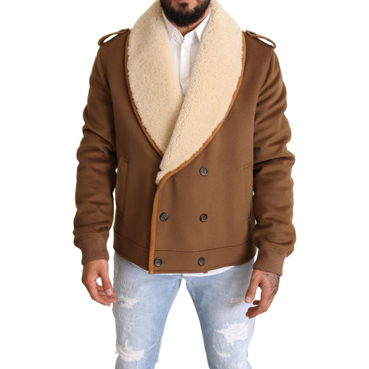 Dolce & Gabbana Brown Double Breasted Shearling Coat Jacket JKT2910-54