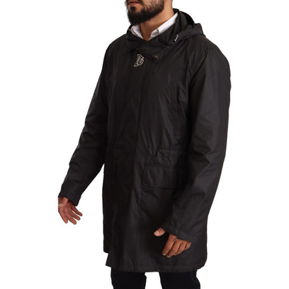 Dolce & Gabbana Black Hooded Mens Trench Coat Jacket