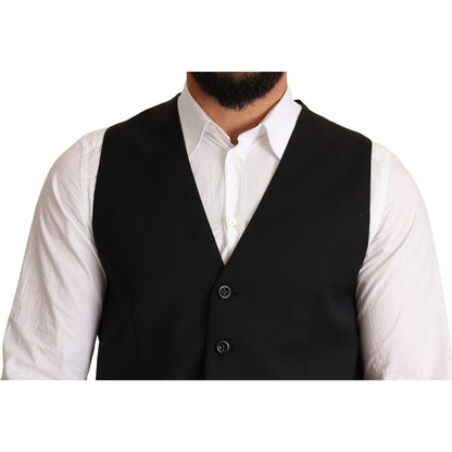 Dolce & Gabbana Black Wool Formal Waistcoat Dress Vest Jacket