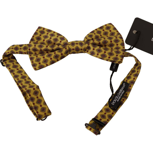 Dolce & Gabbana Yellow Patterned Silk Adjustable Neck Papillon Bow Tie Bow Tie
