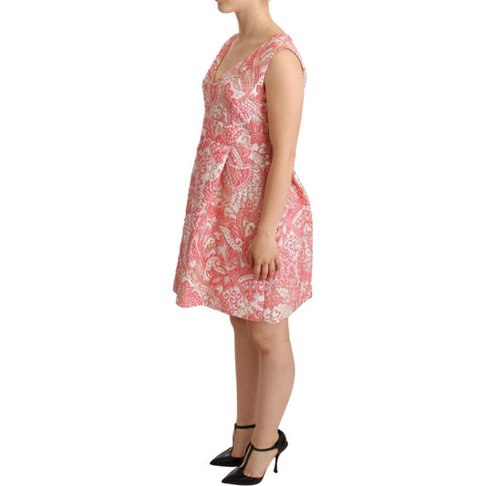 Dolce & Gabbana Pink Floral Jacquard Pleated Sheath Dress DR28103 -40