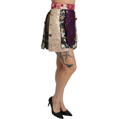 Dolce & Gabbana Multicolor Floral Jacquard Crystal Skirt WOMAN SKIRTS