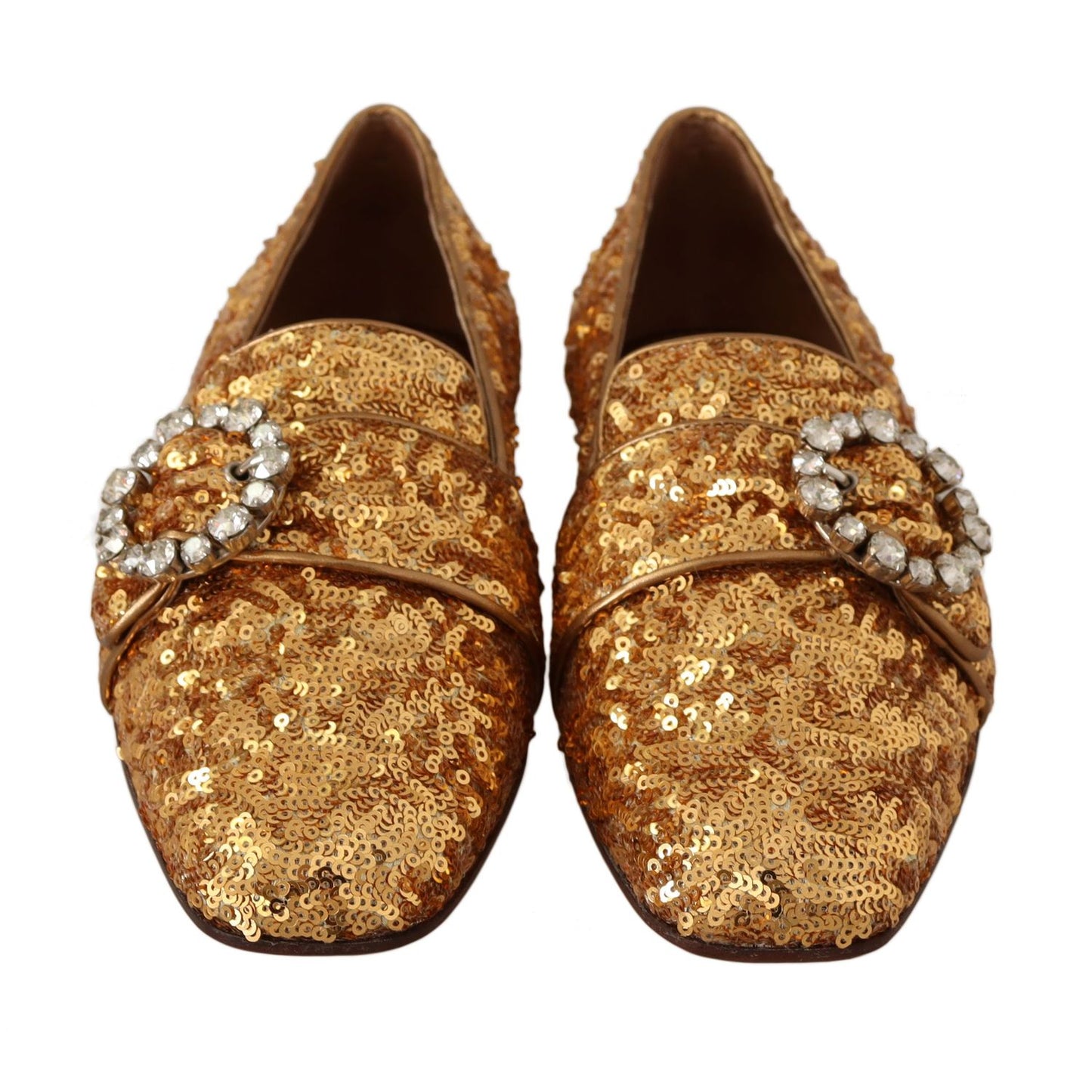 Dolce & Gabbana Gold Sequin Crystal Flat Women Loafers Shoes