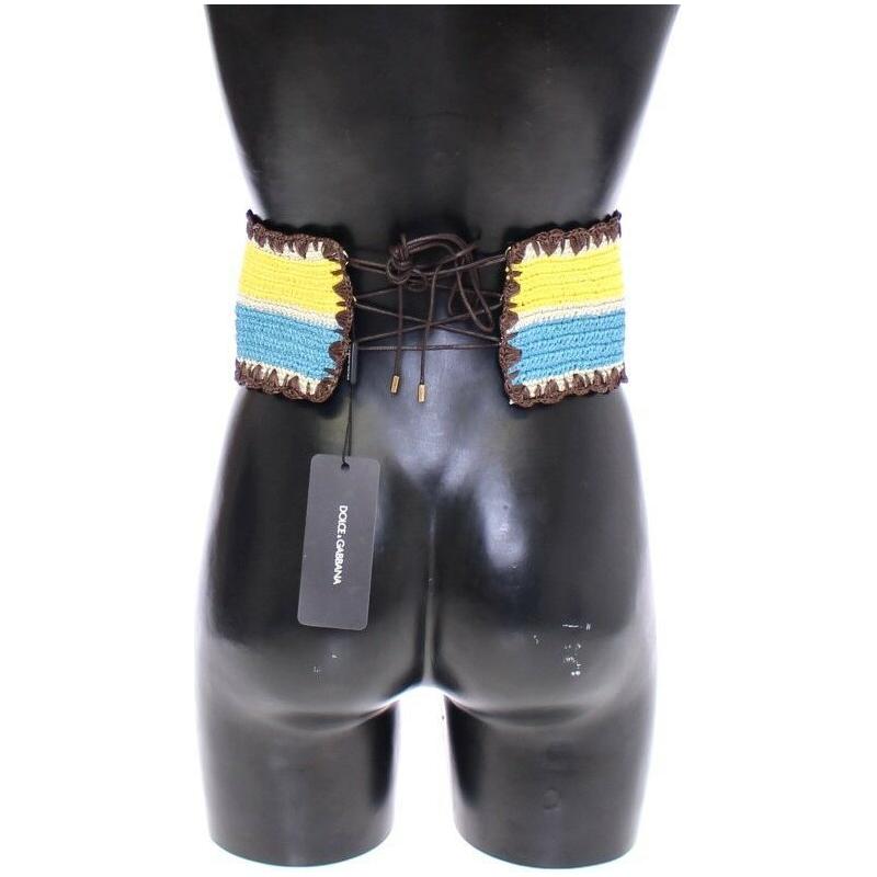 Dolce & Gabbana Yellow Striped Wide Waist Raffia Belt MAN BELTS