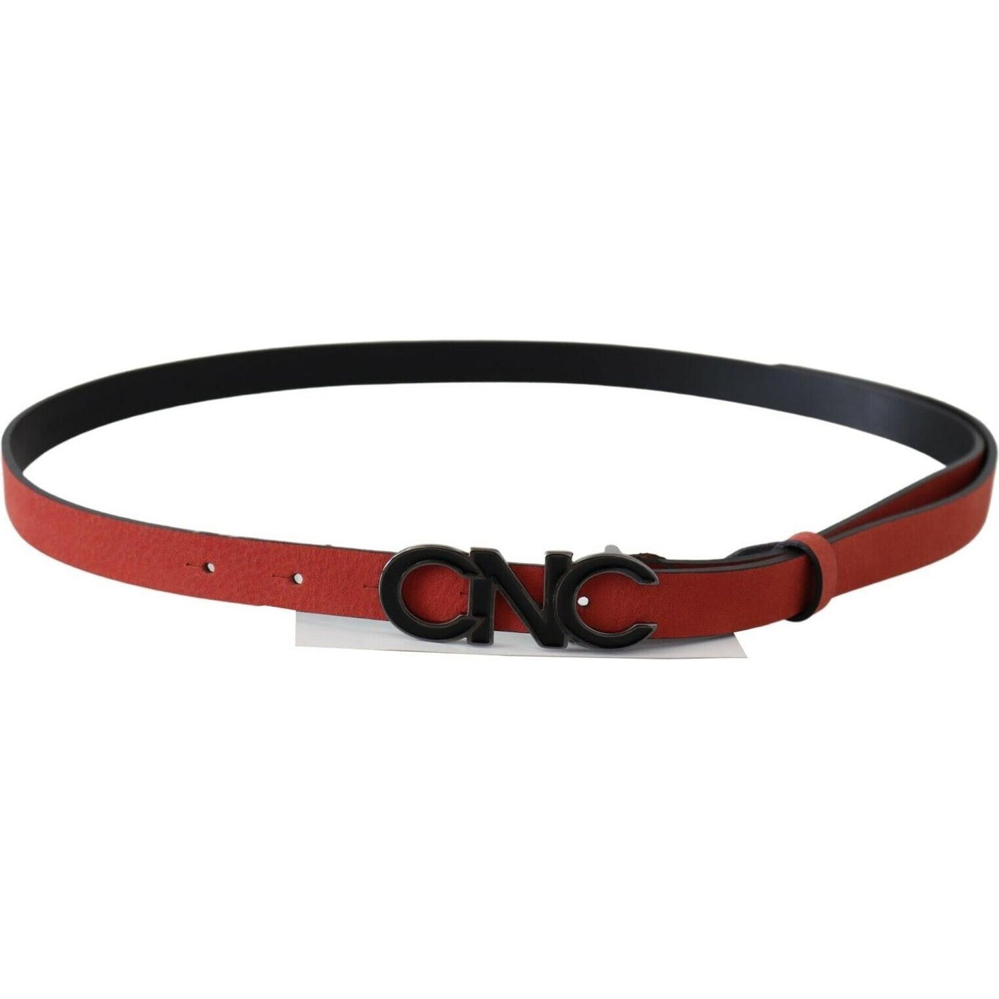 Costume National Red Black Leather Black Logo Buckle Blood Belt