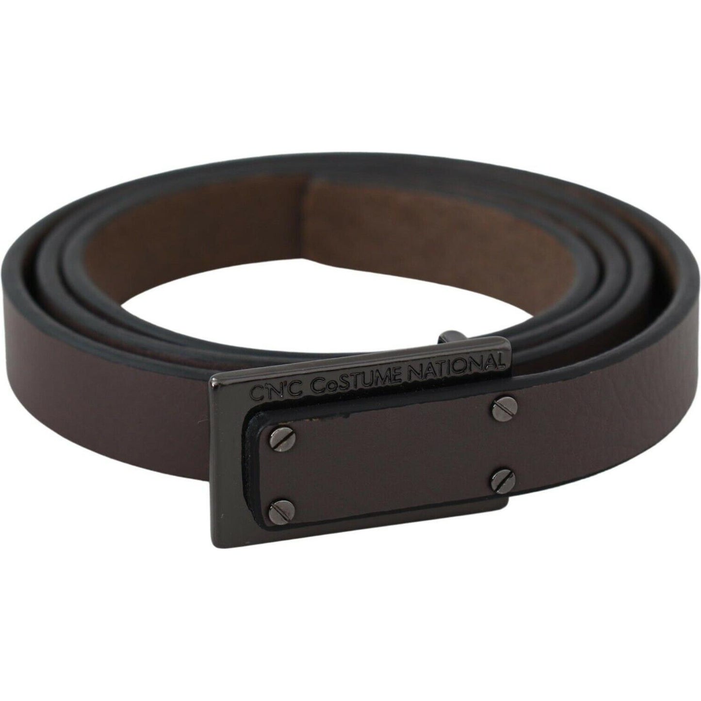 Costume National Brown Leather Tactical Logo Screw Buckle Belt BEL60971- 100