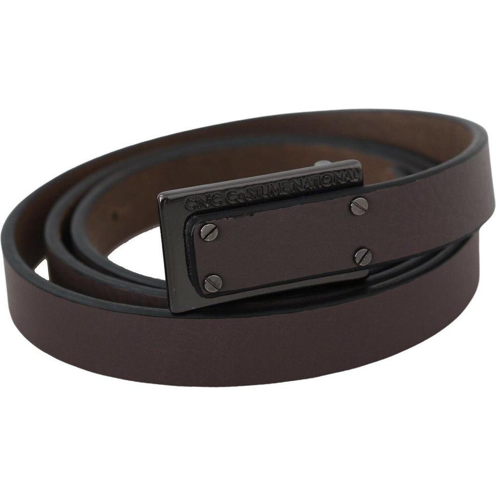 Costume National Brown Leather Tactical Logo Screw Buckle Belt BEL60971- 100