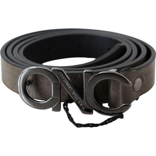 Costume National Dark Brown Leather Letter Logo Buckle Belt BEL60970- 100