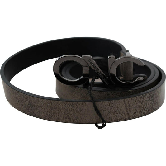 Costume National Dark Brown Leather Letter Logo Buckle Belt BEL60970- 100