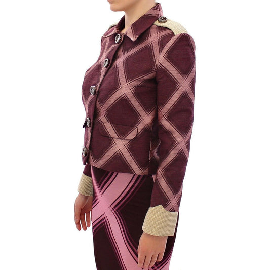 House of Holland Check Trench Coat Blazer Purple Jacket GSS10685-S