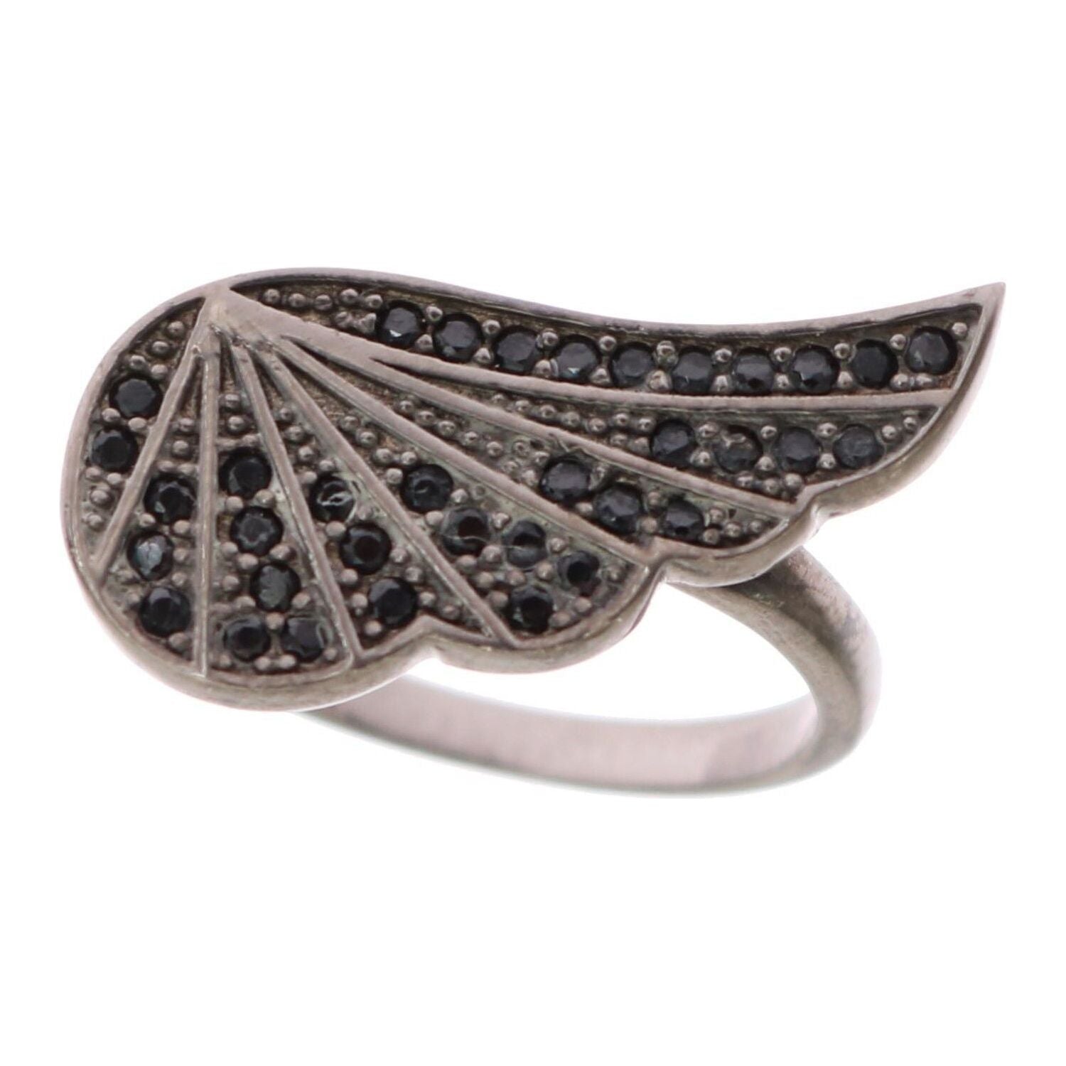 Nialaya Silver Womens Black CZ Rhodium 925 Ring