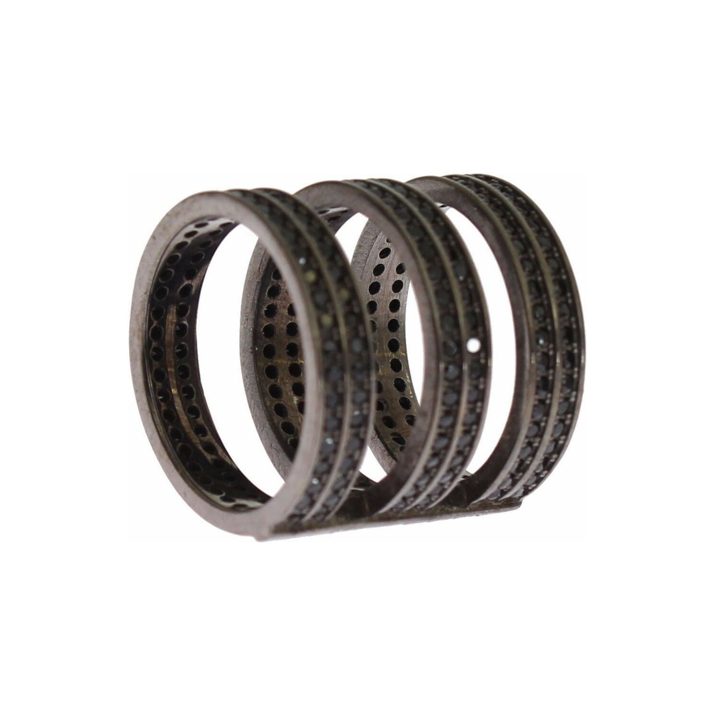 Nialaya Black CZ Rhodium 925 Silver Ring Ring