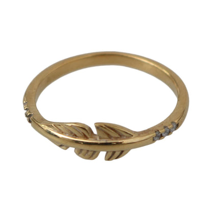 Nialaya Gold Feather Clear CZ 925 Silver Women Ring