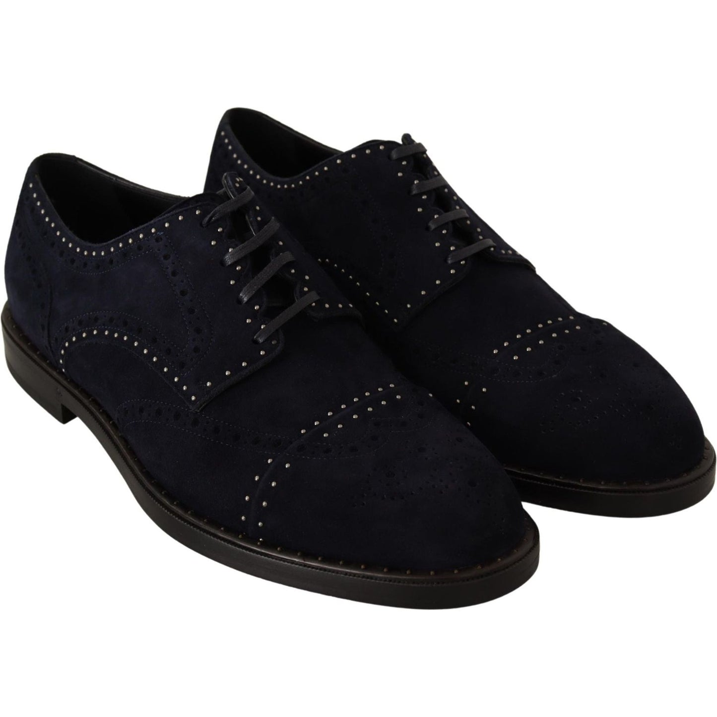 Dolce & Gabbana Blue Suede Leather Derby Studded Shoes